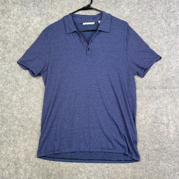 Vince Pique Polo Shirt Size Medium Blue Striped Cotton Modal Comfort Preppy - Picture 1 of 10